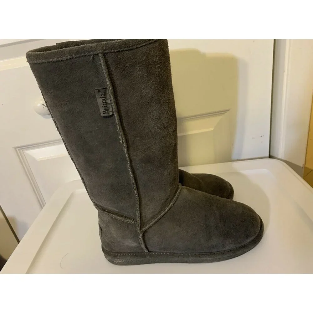 Bjorndal Zoe Mid Calf Boots Gray Leather‎ Sheepskin Lined Pull On 8M